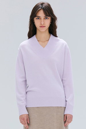 ベイジ，/BEIGE，のPOMPE（ポンプ）/ウールカシミヤ配色ラインVネックニット(110300/110301)