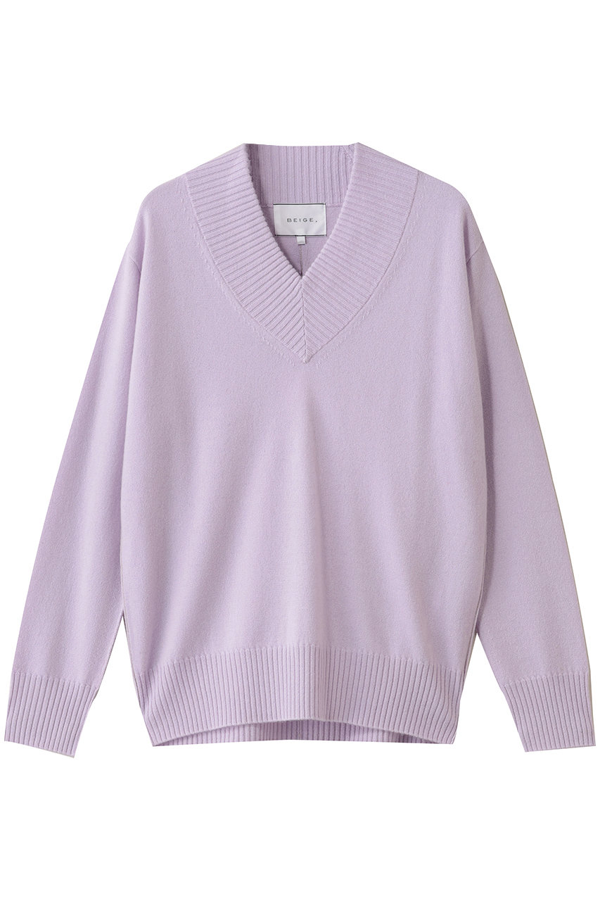 ベイジ，/BEIGE，のPOMPE（ポンプ）/ウールカシミヤ配色ラインVネックニット(Lilac×Taupe/KRCWGW0401)