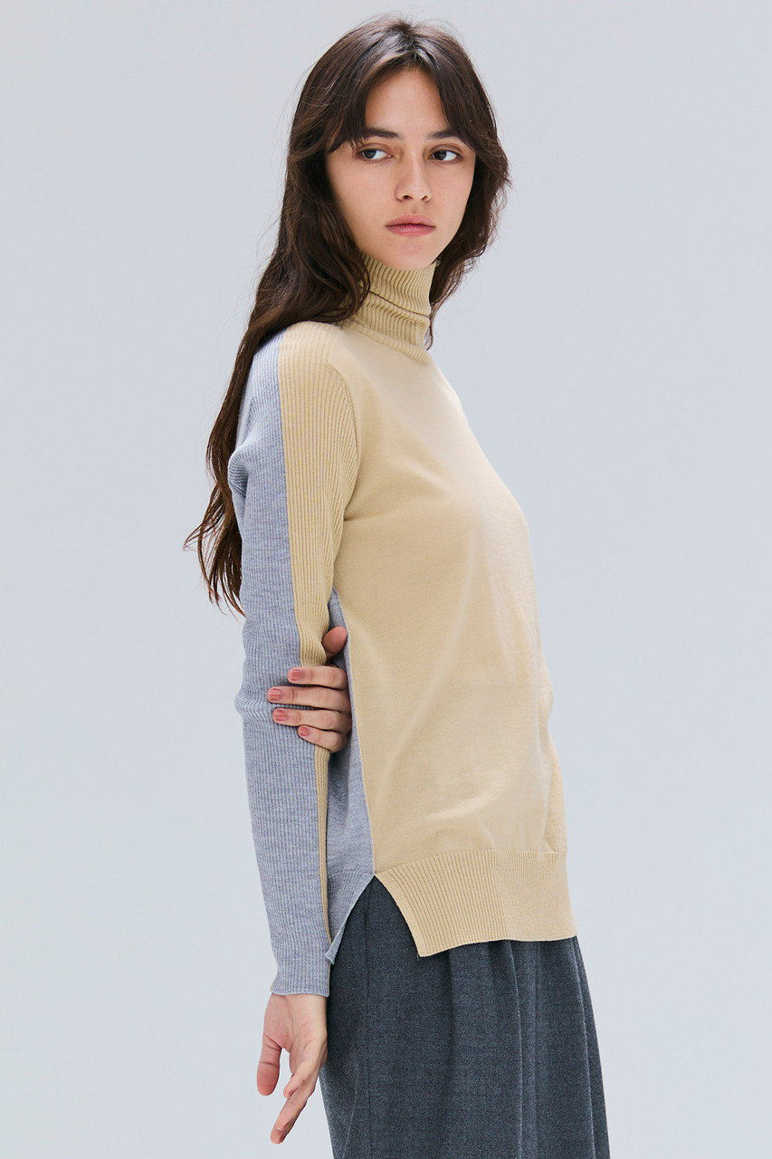 BEIGE ベイジ LA MONNAIEバイカラー　ウール　Ｖネック　ニット BEIGE，(ベイジ，)｜LA MONNAIE（ラ モネ）/バイカラーウールタートル