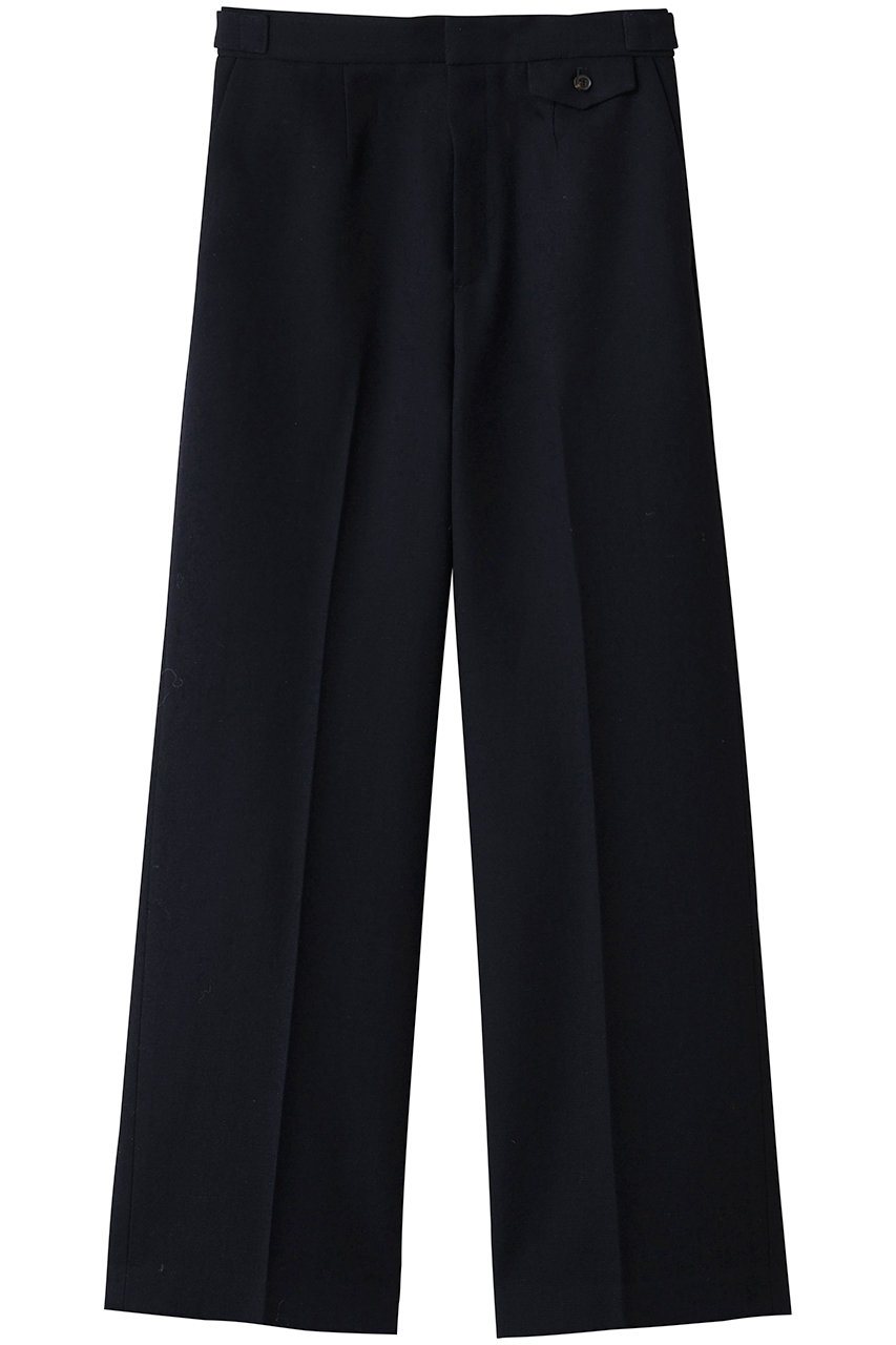 BEIGE， BUNNELL（バンネル）/ウールタブボタンストレートパンツ (Navy, 4) ベイジ， ELLE SHOP