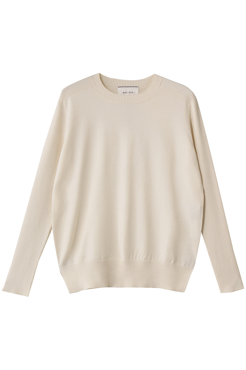 ベイジ，/BEIGE，のWILLOW（ウィロウ）/ストレッチクルーネックリブニット(Ecru/KRCWGA6260)