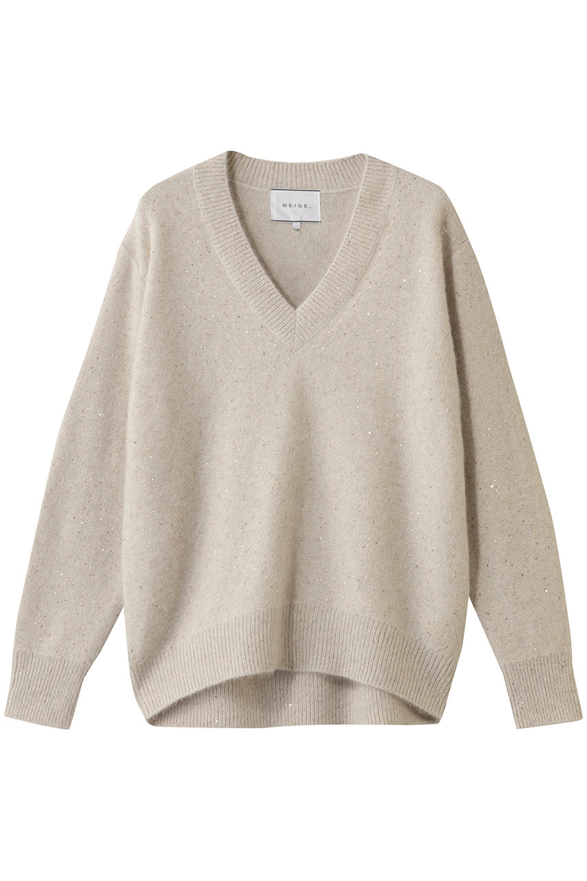 ベイジ，/BEIGE，のAMARILLO / スパンコールフォックスVネックニット(Taupe/KRCWGW0505)