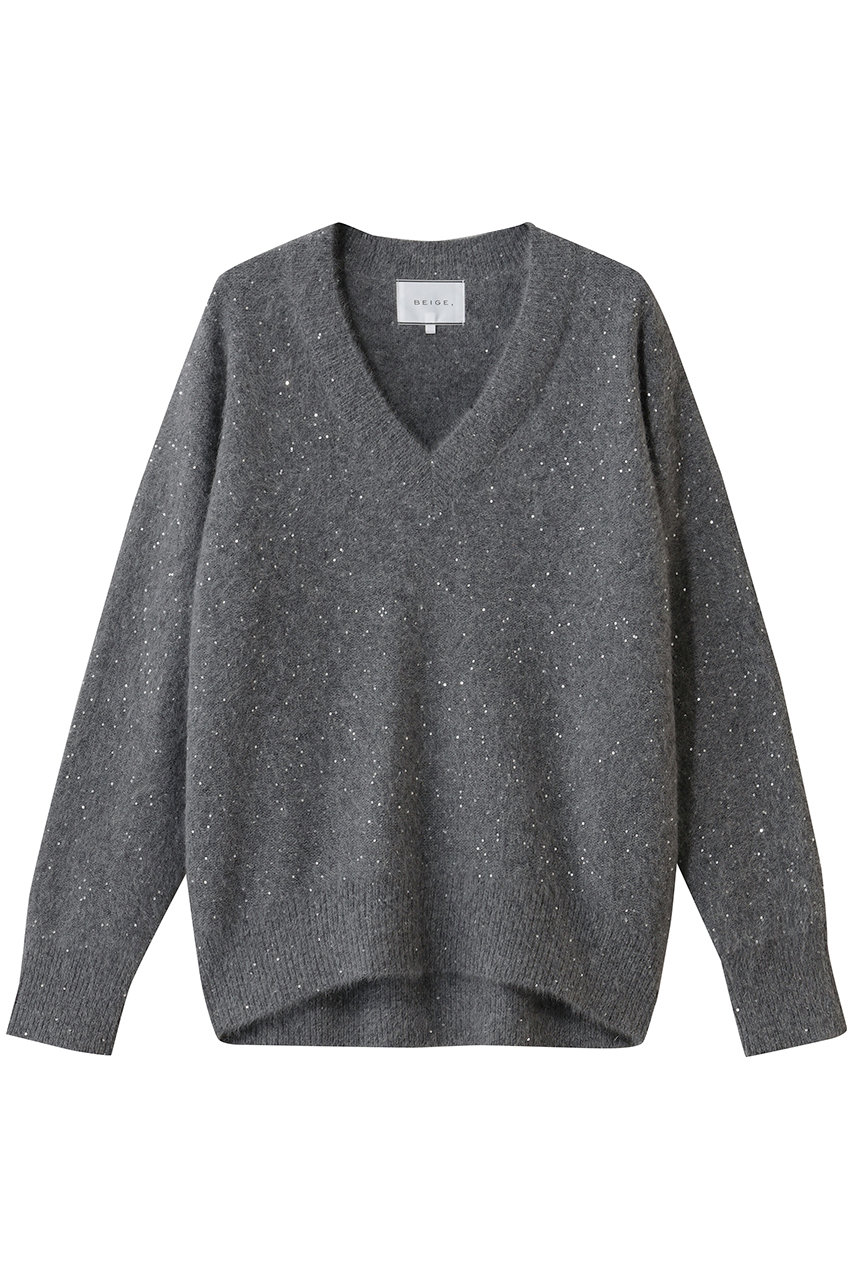 ベイジ，/BEIGE，のAMARILLO / スパンコールフォックスVネックニット(M.Gray/KRCWGW0505)
