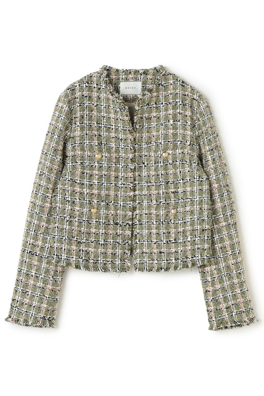 【限定値下げ】BEIGE,ベイジ ツイードノーカラージャケット4 BEIGE，(ベイジ，)｜【予約販売】BERYL / ファンシーツイードノー