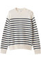 HELIODOR（ヘリオドール）/レーヨンボーダーマリンボタンニット ベイジ，/BEIGE， Ecru × Navy