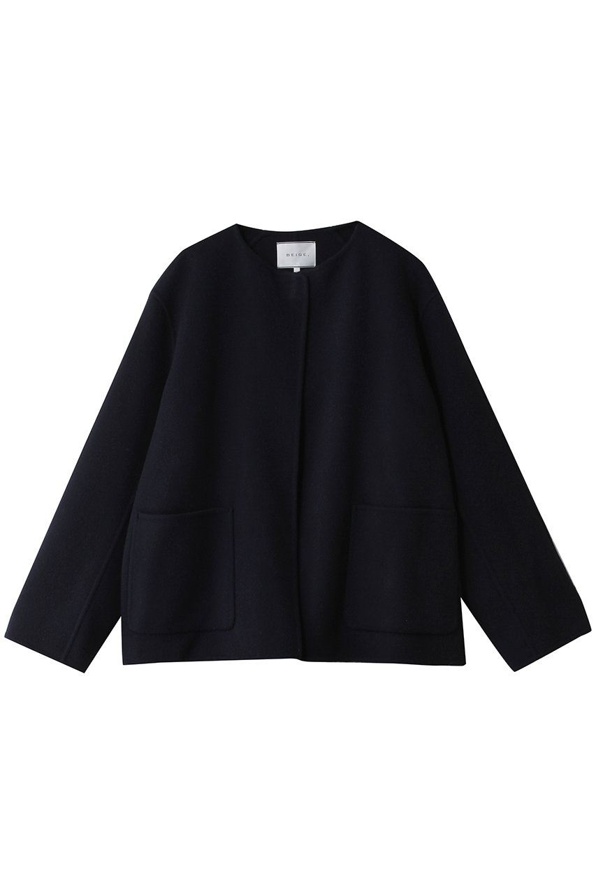 ベイジ，/BEIGE，のPAYSON（ペイソン）/ウールリバーノーカラーショートコート(Navy/COCWGW6450)