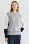 CHLOR（クロー）/ウールシルク配色クルーネックニット ベイジ，/BEIGE，