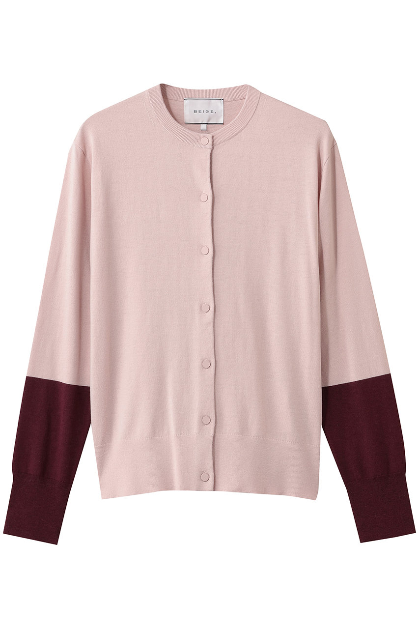 ベイジ，/BEIGE，のCHLOR（クロー）/ウールシルク配色クルーネックカーディガン(Pink/KRCWLS0100)