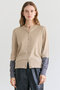 CHLOR（クロー）/ウールシルク配色クルーネックカーディガン ベイジ，/BEIGE，
