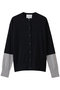 CHLOR（クロー）/ウールシルク配色クルーネックカーディガン ベイジ，/BEIGE， Navy