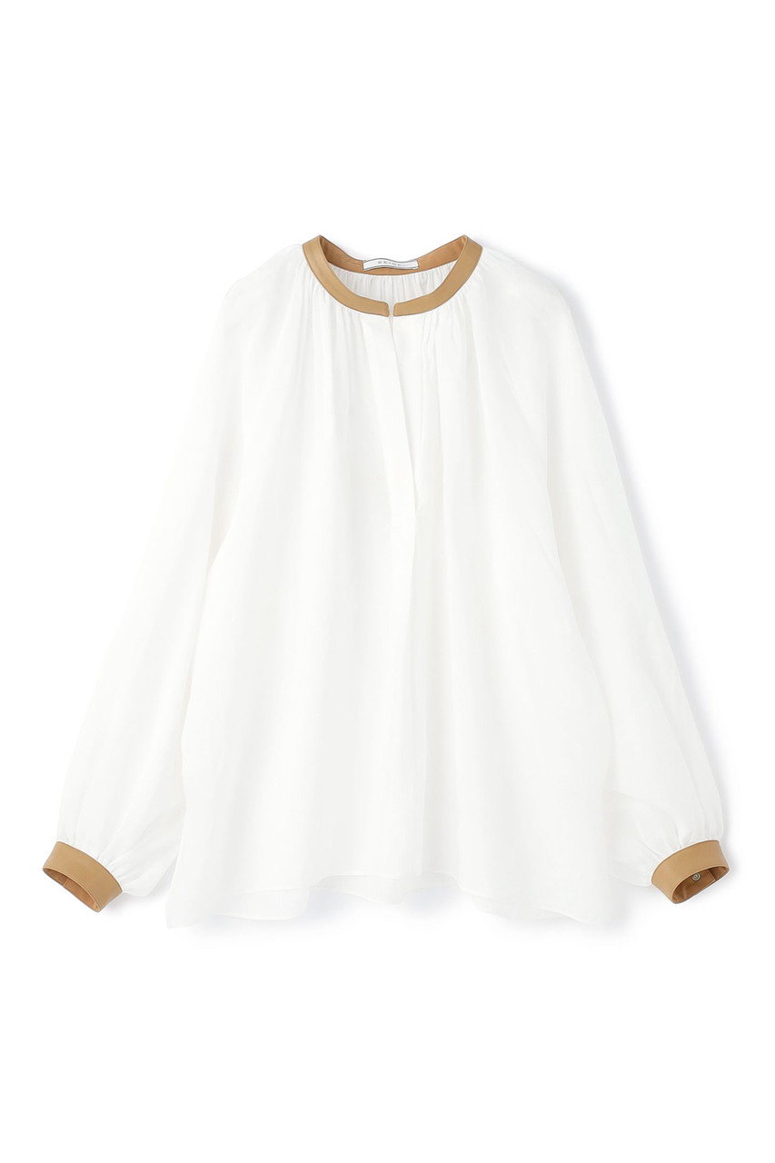 ベイジ，/BEIGE，の【予約販売】PAULINE / リネンヴィスコースフェイクレザー配色ブラウス(White/BLCWLS0206)