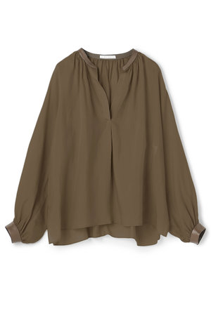 ベイジ，/BEIGE，の【予約販売】PAULINE / リネンヴィスコースフェイクレザー配色ブラウス(110400/110403)