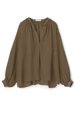 PAULINE / リネンヴィスコースフェイクレザー配色ブラウス