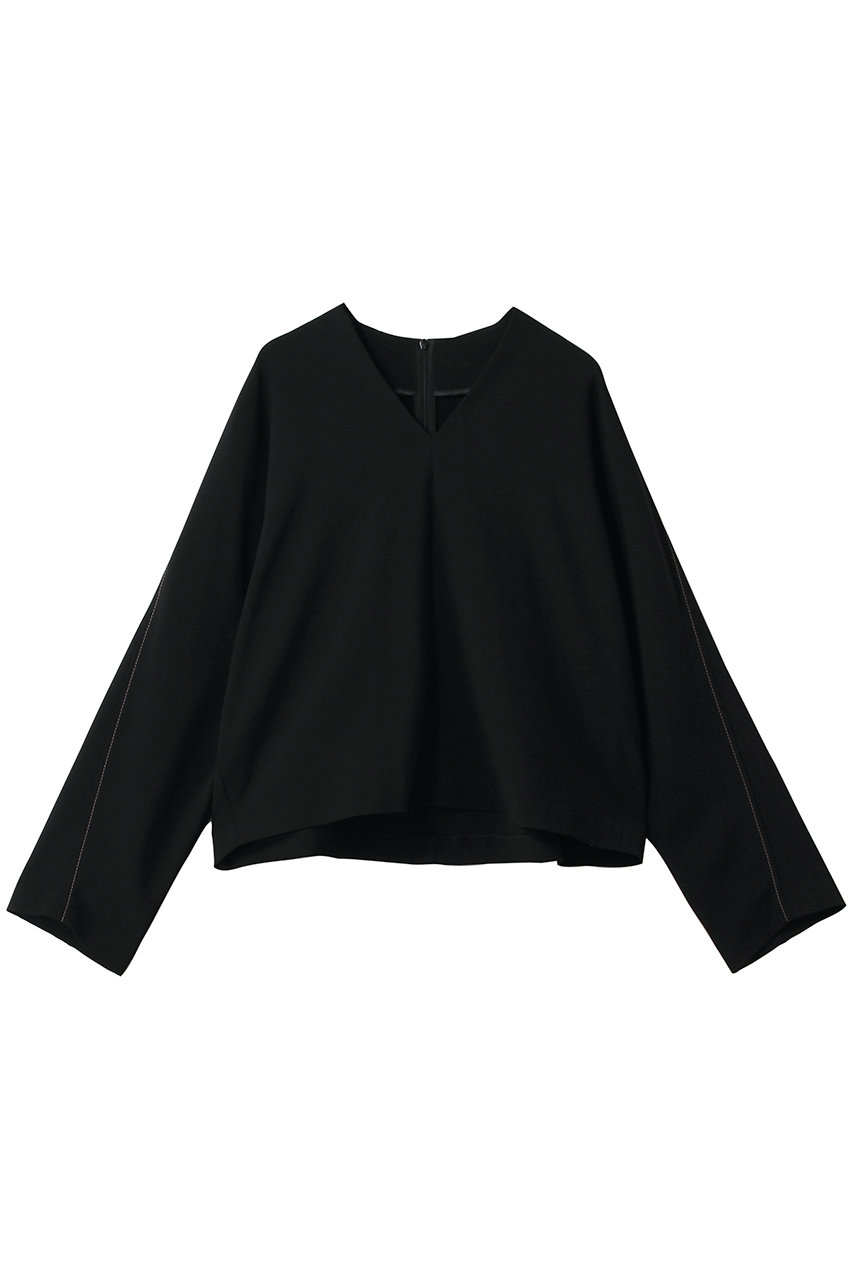 ベイジ，/BEIGE，のRUE（ルー）/ドライタッチVネック配色ステッチブラウス(Black/BLCWLS0210)