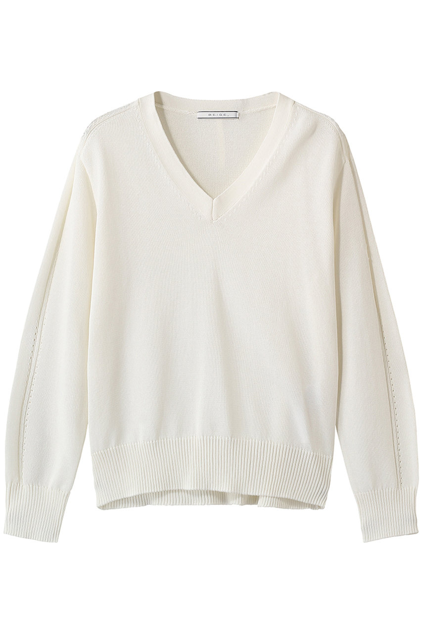 ベイジ，/BEIGE，のARSENOPY（アルセノ）/コットンドライタッチ Vネックニット(Ecru/KRCWLS0208)