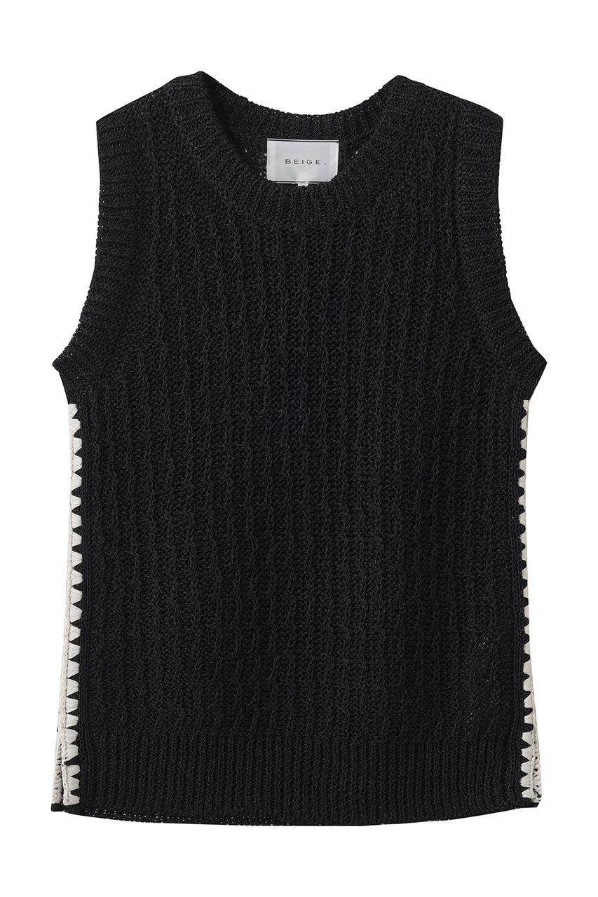 BEIGE， ATACAM（アタカム）/テープヤーン ノースリーブニット (Black, 4) ベイジ， ELLE SHOP