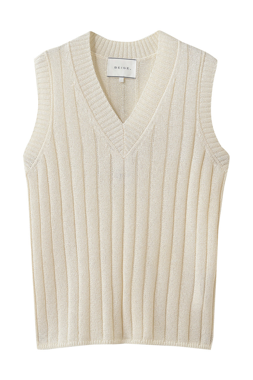 ベイジ，/BEIGE，のOPTICAL（オプティカル）/ペーパーヤーン Vネックリブニット(Ecru/KRCWLM0411)