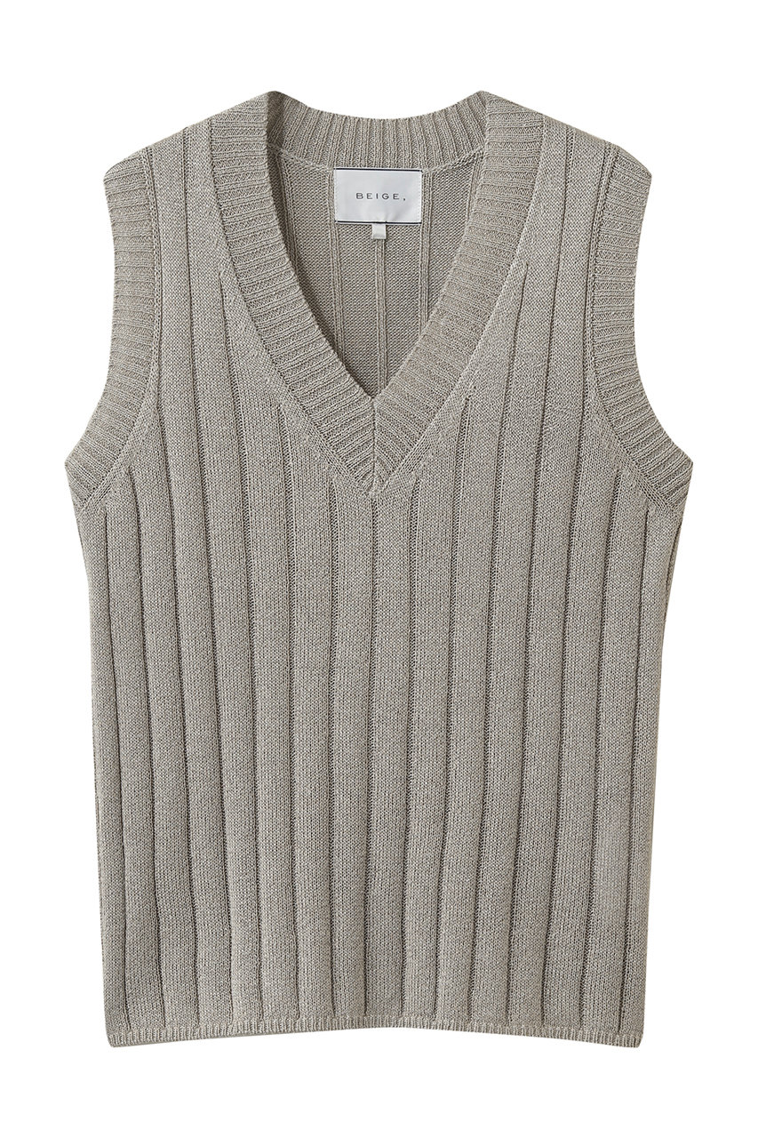 ベイジ，/BEIGE，のOPTICAL（オプティカル）/ペーパーヤーン Vネックリブニット(Flax/KRCWLM0411)