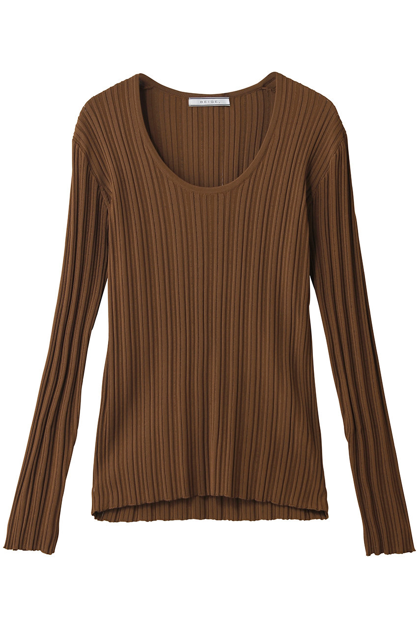 ベイジ，/BEIGE，のLABRADO（ラブラド）/ランダムリブ Uネックニット(Brown/KRCWLS0301)