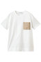 TORENIA（トレニア）/レザーポケットコットンクルーネックTシャツ ベイジ，/BEIGE， White × Taupe