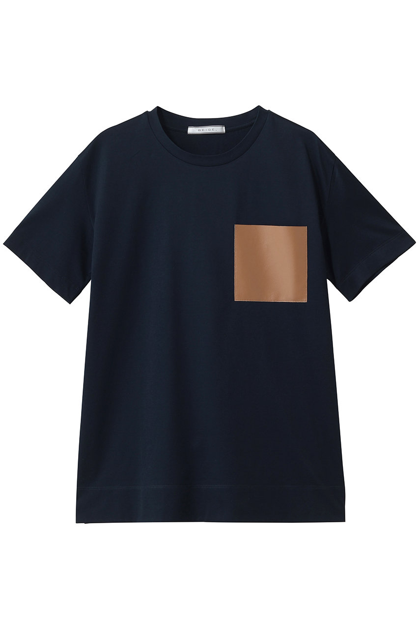 ベイジ，/BEIGE，のTORENIA（トレニア）/レザーポケットコットンクルーネックTシャツ(Navy×Camel/KKCWLM6452)