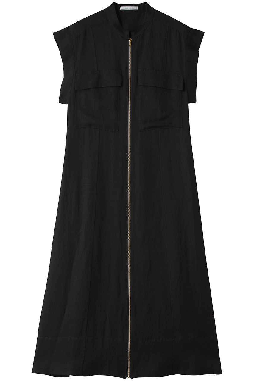 ベイジ，/BEIGE，のBERNARD（ベルナール）/リネン混 フロントジップ スタンドカラードレス(Black/OPCWLM0401)