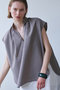 【予約販売】BATEAU / Vネック ギャザーブラウス ベイジ，/BEIGE，