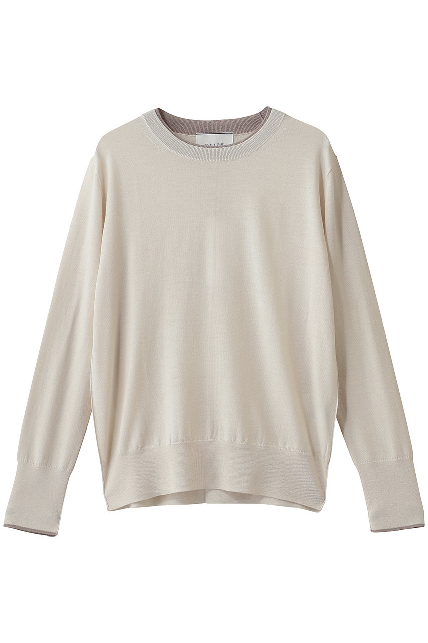 ベイジ，/BEIGE，のLA MONNAIE（ラ モネ）/レイヤーカラークルーネックニット(Ecru × Lt.Taupe/KRCWLA0301)