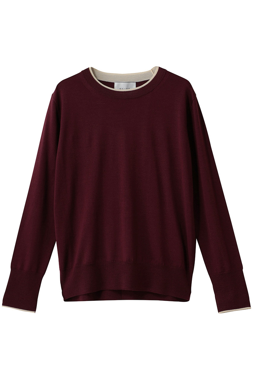 ベイジ，/BEIGE，のLA MONNAIE（ラ モネ）/レイヤーカラークルーネックニット(Bordeaux × Butter/KRCWLA0301)