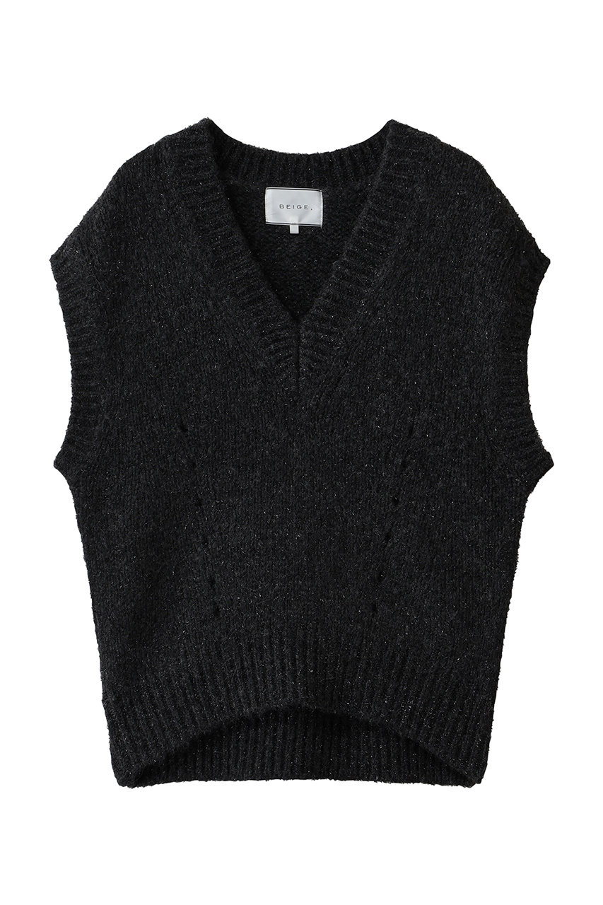 BEIGE， PEARL（パール）/ラメアルパカ ニットベスト (Charcoal, 4) ベイジ， ELLE SHOP