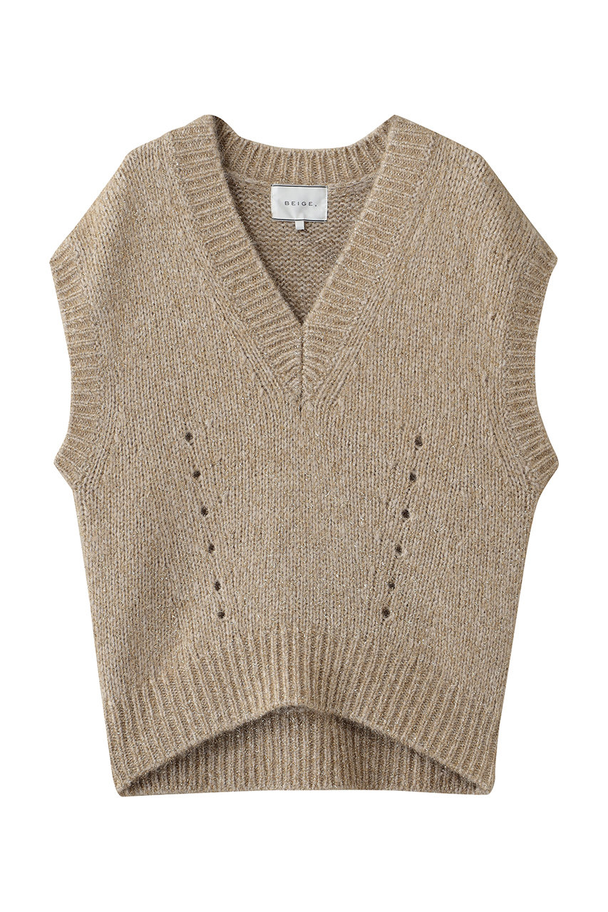 BEIGE， PEARL（パール）/ラメアルパカ ニットベスト (Gold, 4) ベイジ， ELLE SHOP