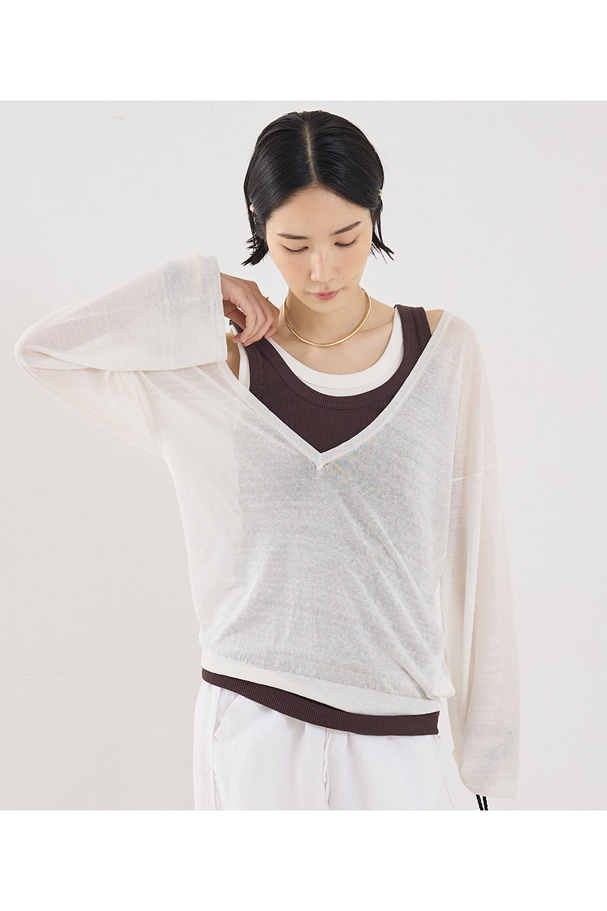 ザ ストア バイシー/THE STORE by C'の【予約販売】【COCUCA】リネンVネックニット(ホワイト/6152720900130)