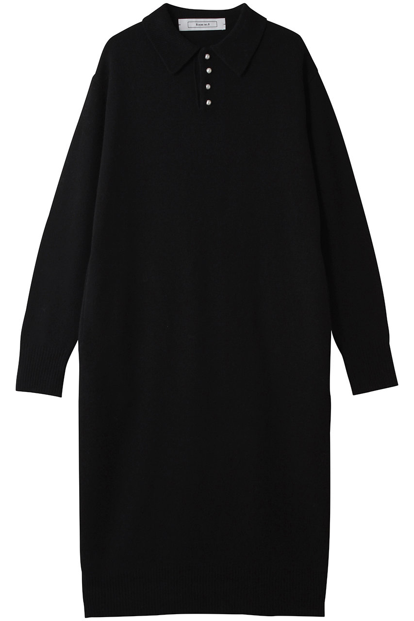 Room no.8 WOOL パールボタン ポロ ドレス (ブラック, F) ルームエイト ELLE SHOP Room no.8 WOOL パールボタン ポロ ドレス (ブラック, F) ルームエイト ELLE SHOP