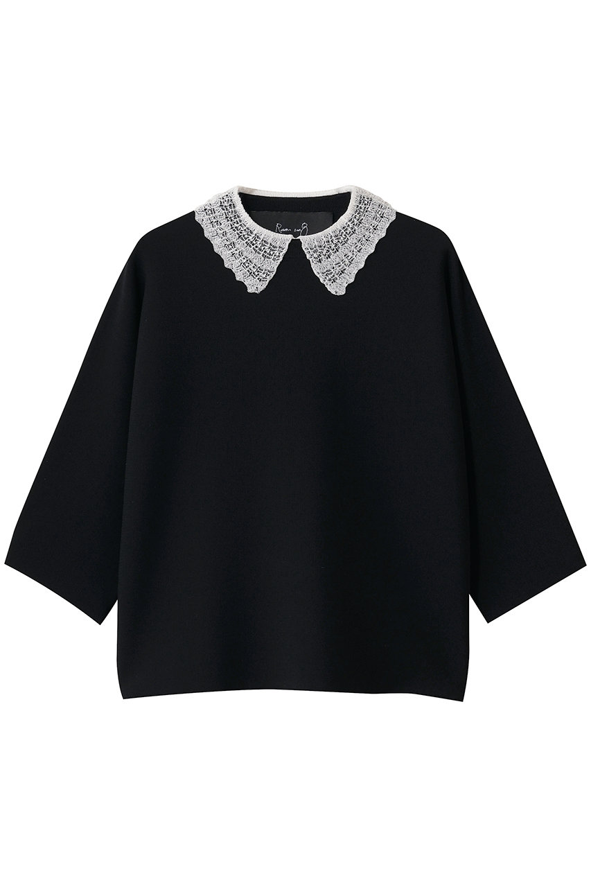 ルームエイト/Room no.8の【Room no.8 BLACK】NEEDLE レースカラー ドルマンスリーブ トップス(ブラック/ホワイト/BR8KN-287)