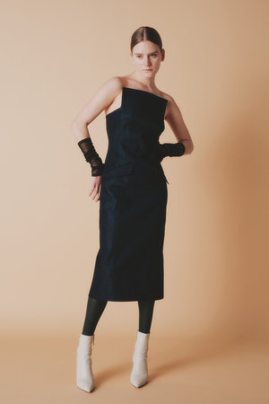 ルームエイト/Room no.8のサテン デニム ハイ ベア ドレス(110500/110503)