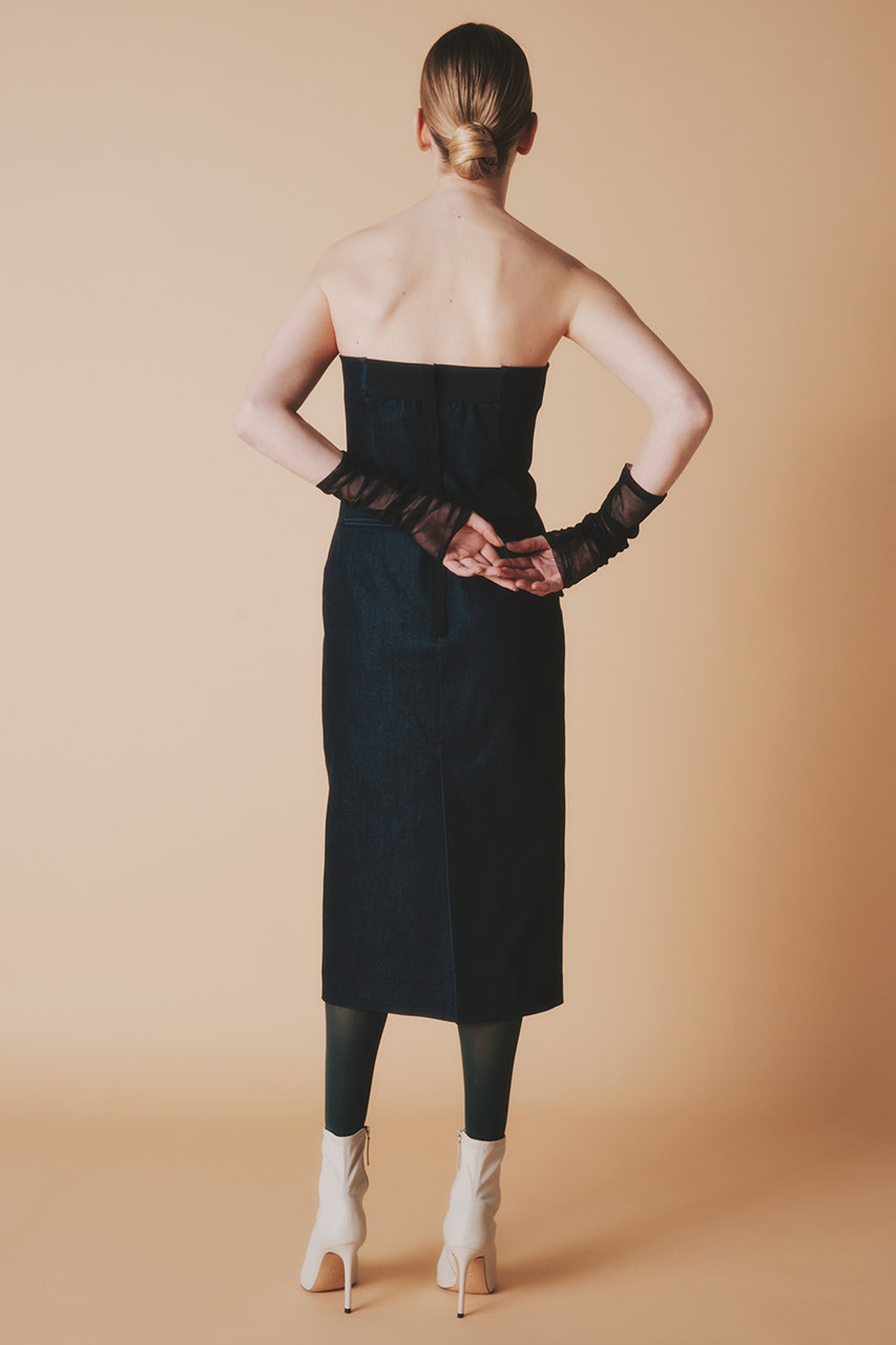 Room no.8(ルームエイト)｜サテン デニム ハイ ベア ドレス/インディゴ