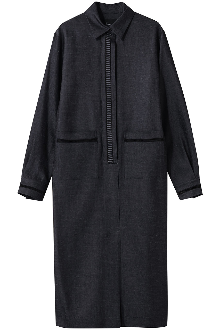 ルームエイト/Room no.8の【Room no.8 BLACK】TRIACETATE/TWILL COMBI LACE ドレス(ブルー/ブラック/BR8O-244-35690)