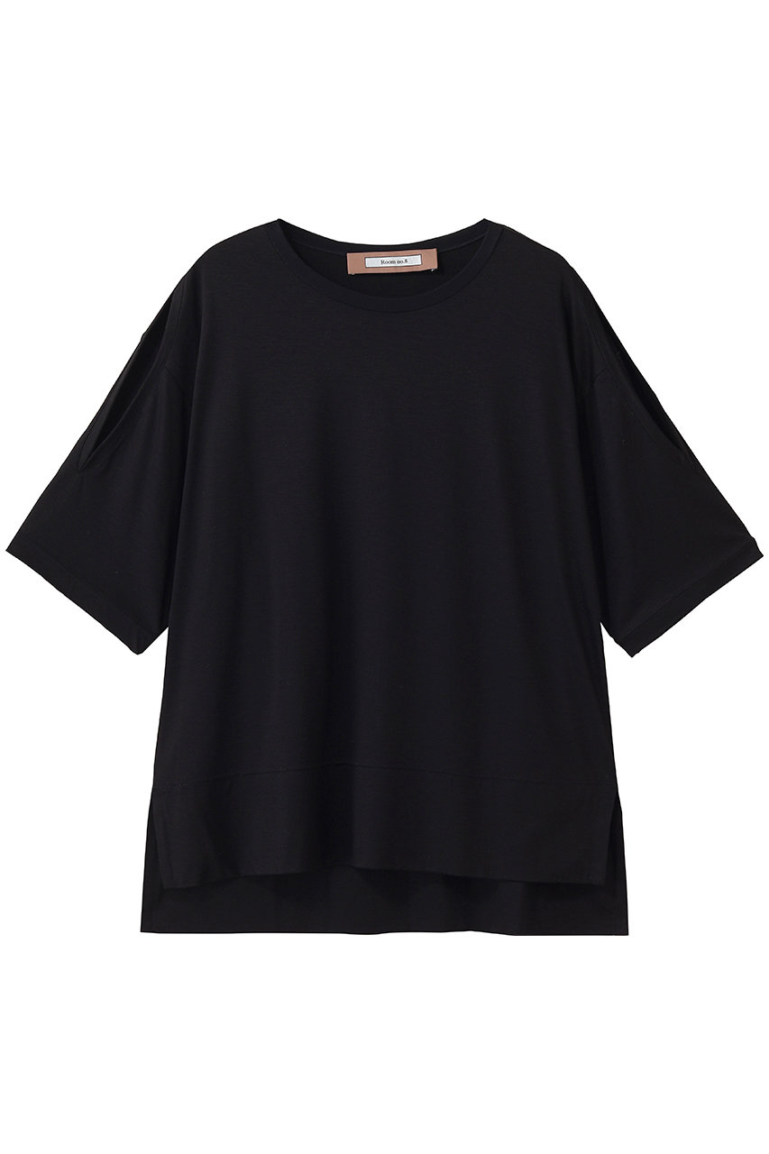 ルームエイト/Room no.8のTENCEL ショルダー-スリット Tシャツ(ブラック/RMC-004)