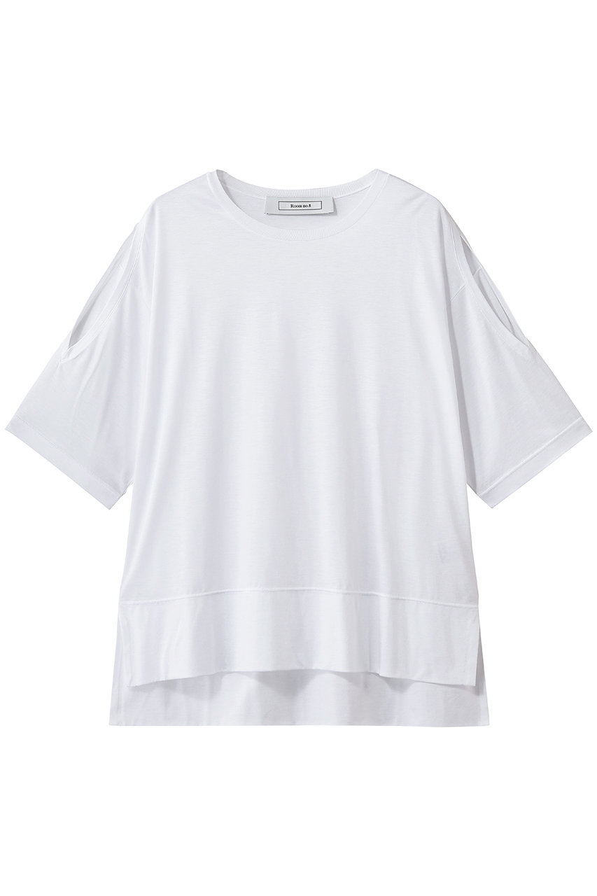 ルームエイト/Room no.8のTENCEL ショルダー-スリット Tシャツ(ホワイト/RMC-004)