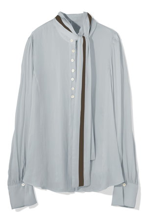 バイカラーリボンブラウス