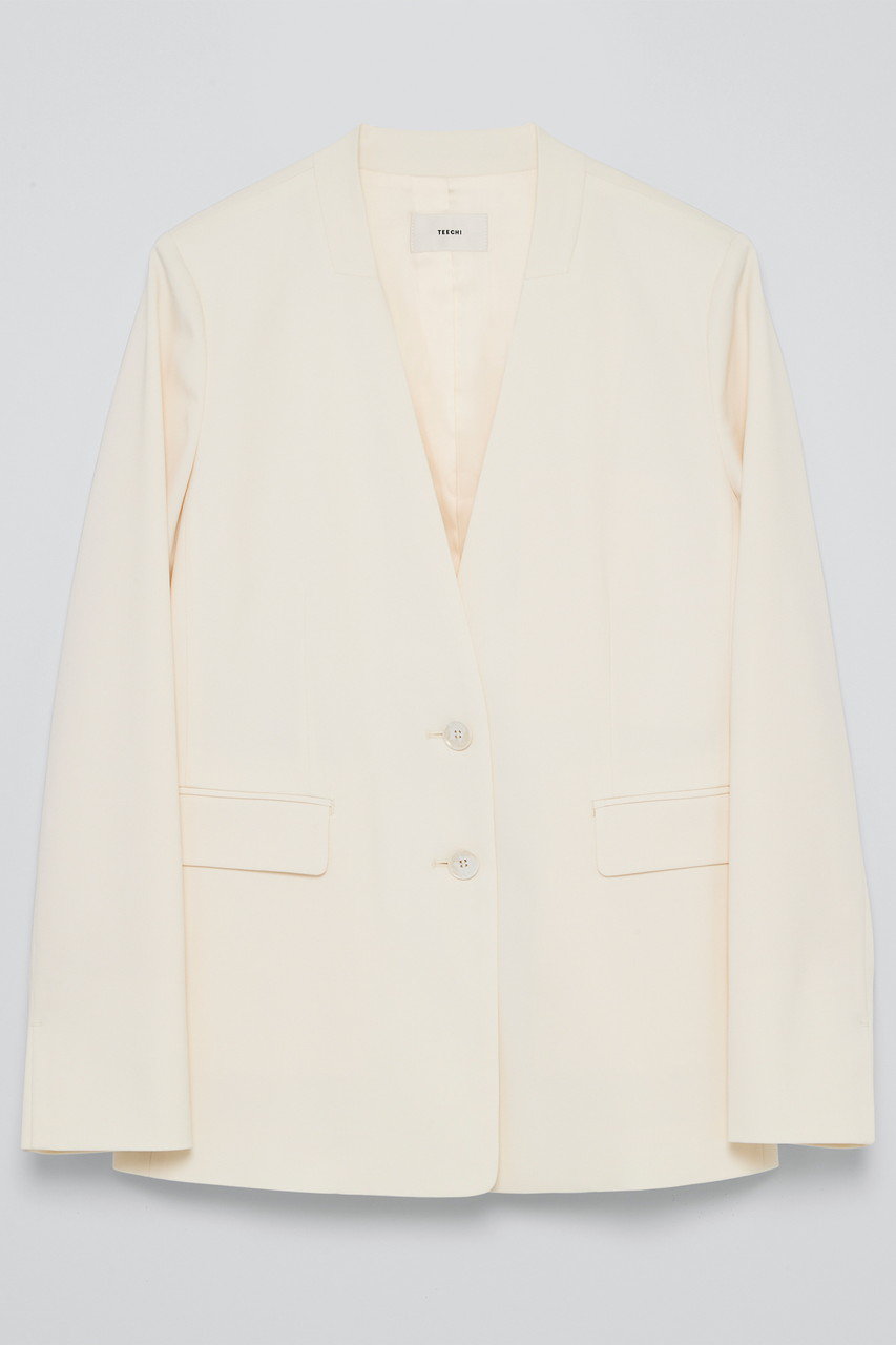 TEECHI ストレッチノーカラージャケット (ホワイト, 38) ティーチ ELLE SHOP