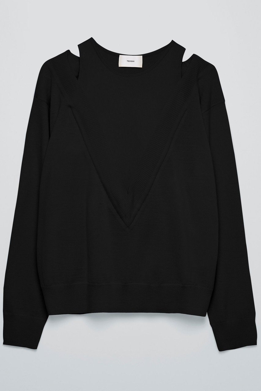 ティーチ/TEECHIのレイヤードプルオーバーニット(ブラック/TW01-SN2223BLK38)