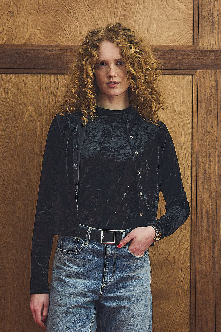 Oblada(オブラダ)｜ベロアカーディガン/ブラック の通販｜ELLESHOP