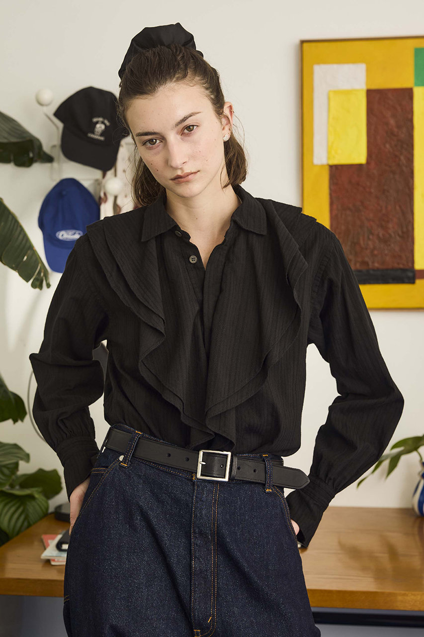 Oblada(オブラダ)｜オーバーダイラッフルブラウス/ブラック の通販