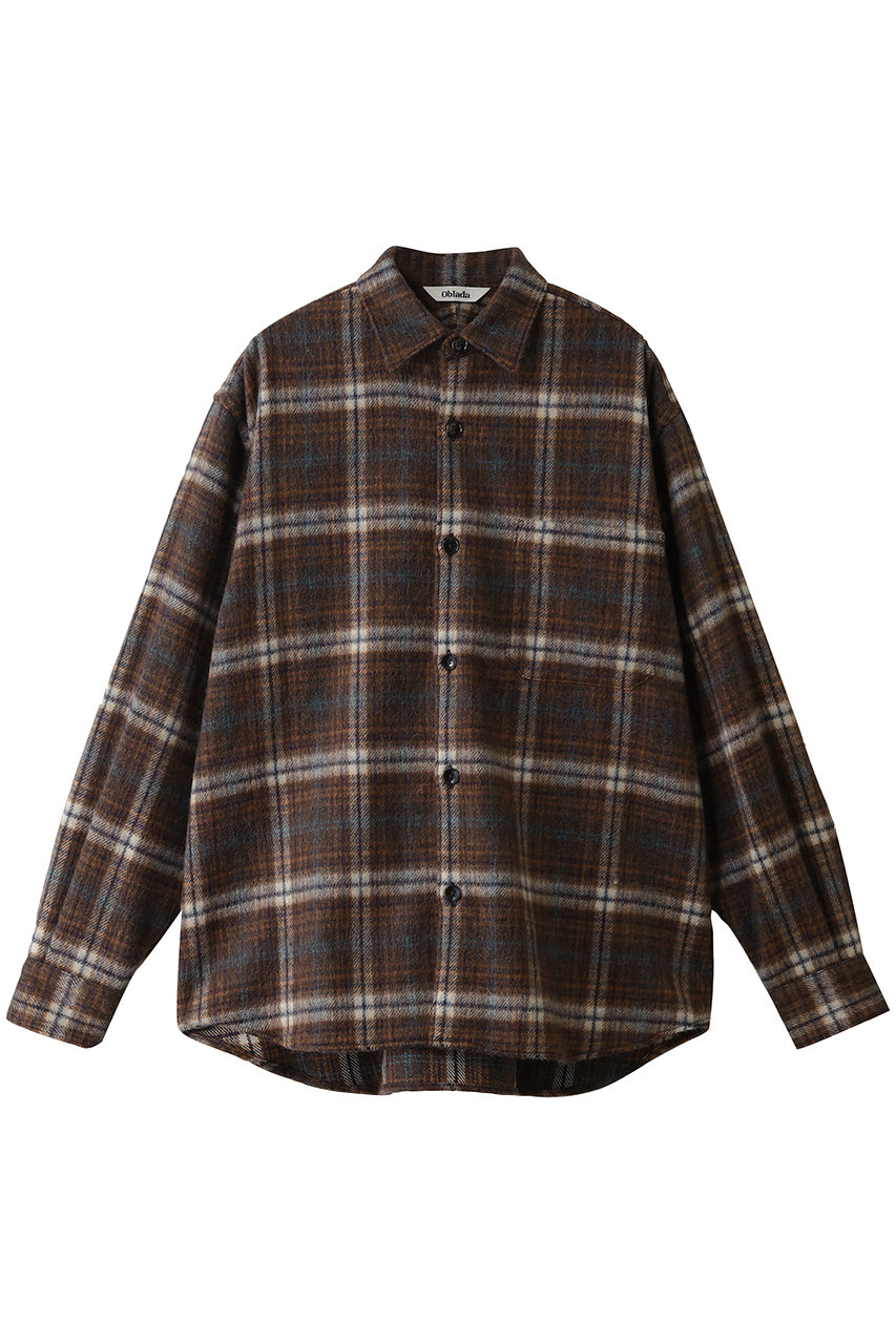 Oblada シャギーチェックオーセンティックシャツ (ブラウン, S) オブラダ ELLE SHOP