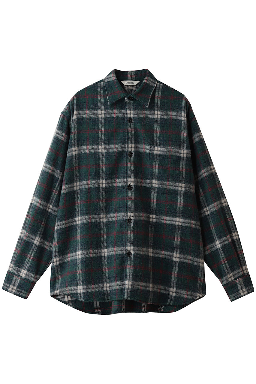 Oblada シャギーチェックオーセンティックシャツ (グリーン, S) オブラダ ELLE SHOP