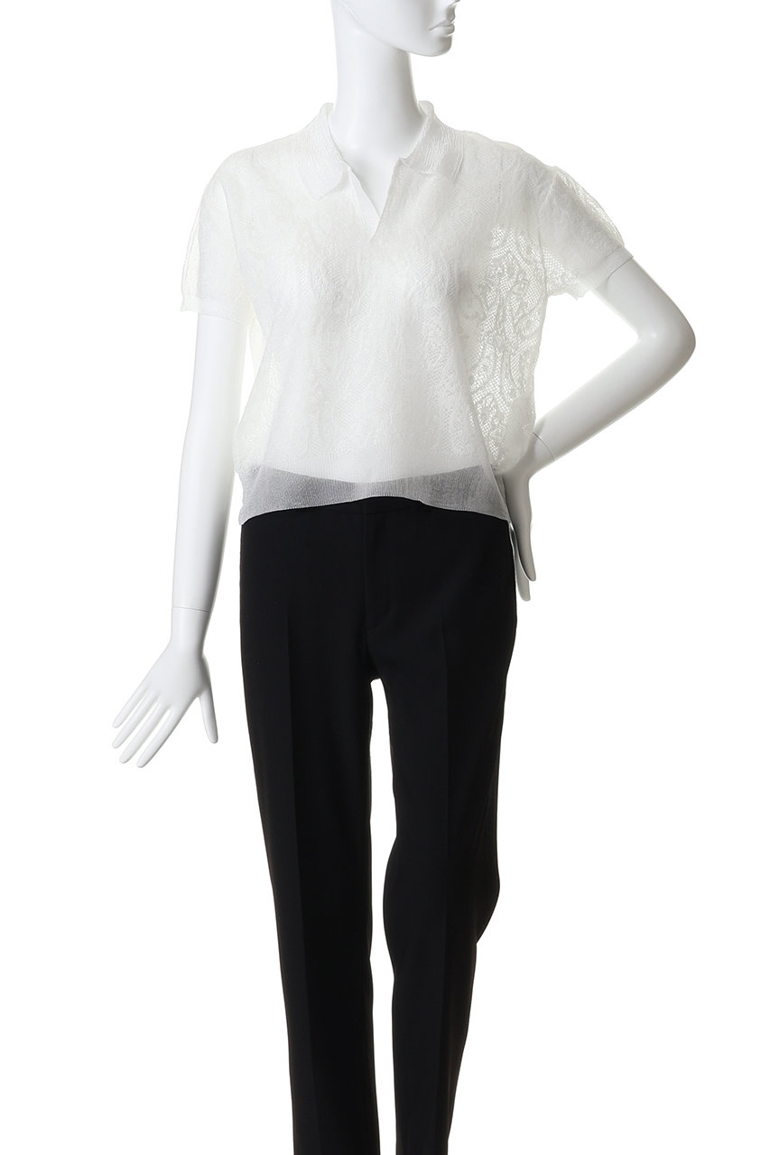 KANAKO SAKAI(カナコ サカイ)｜ジャカード ニット ポロシャツ/ホワイト