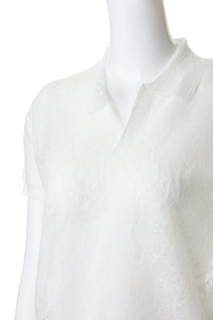 KANAKO SAKAI(カナコ サカイ)｜ジャカード ニット ポロシャツ/ホワイト