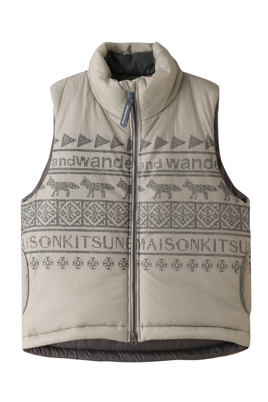 and wander 【UNISEX】【MAISON KITSUNE × and wander】 nordic borderinsulation vest (ライトベージュ, 1) アンドワンダー ELLE SHOP