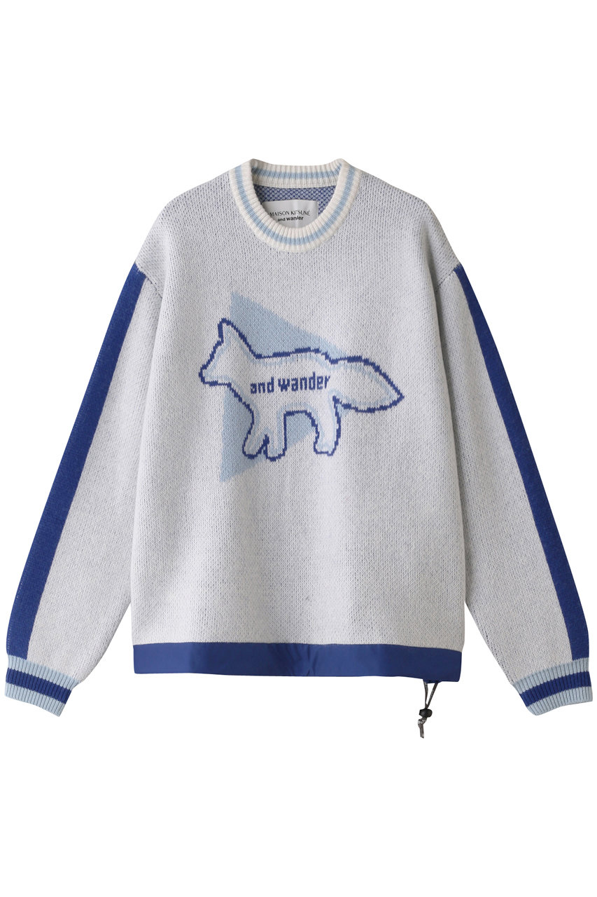 and wander 【UNISEX】【MAISON KITSUNE × and wander】 knit pullover (ホワイト, 1) アンドワンダー ELLE SHOP